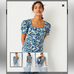 Ann Taylor Loft - Floral Square Neck Puff Sleeve Top
